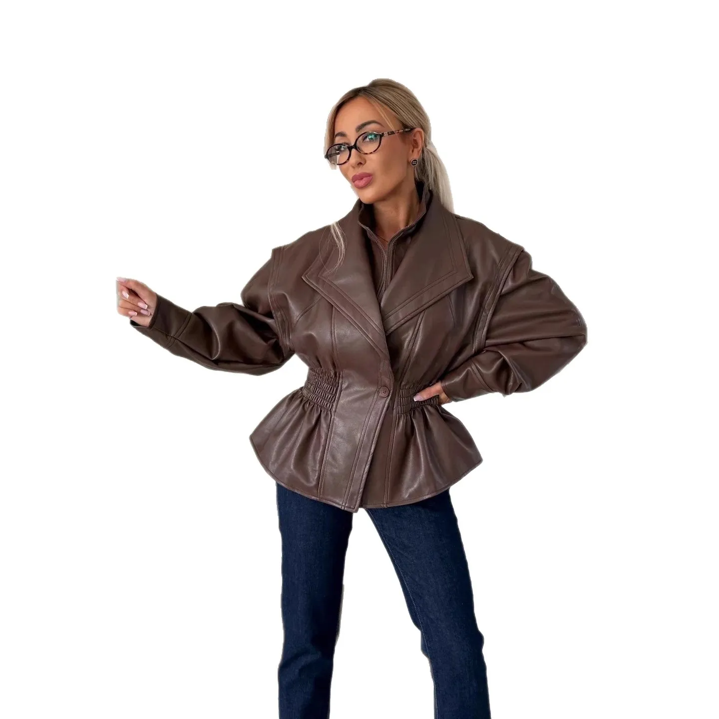 2025 russo outono inverno feminino novo estilo turn-down colarinho pu jaqueta de couro falso casaco superior