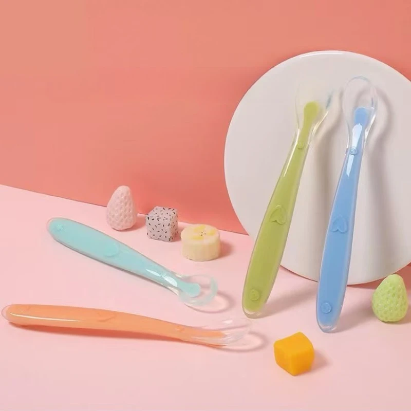 

Детская мягкая силиконовая ложка с мягкой головкой, детская ложка для кормления, прорезыватель для зубов, тренировочный инструмент для еды, пищевые и силиконовые принадлежности для новорожденных