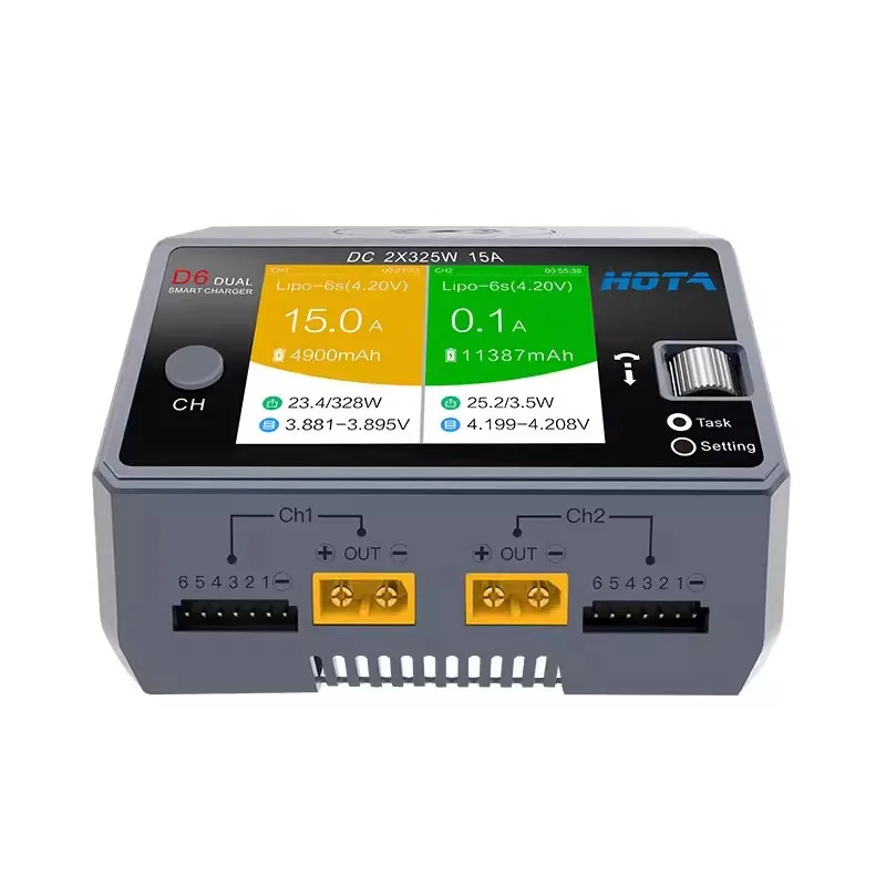 HOTA D6 Dual Smart Charger AC200W DC650W 15A for Lipo LiIon NiMH Battery with iPhone Samsung Wireless Charging