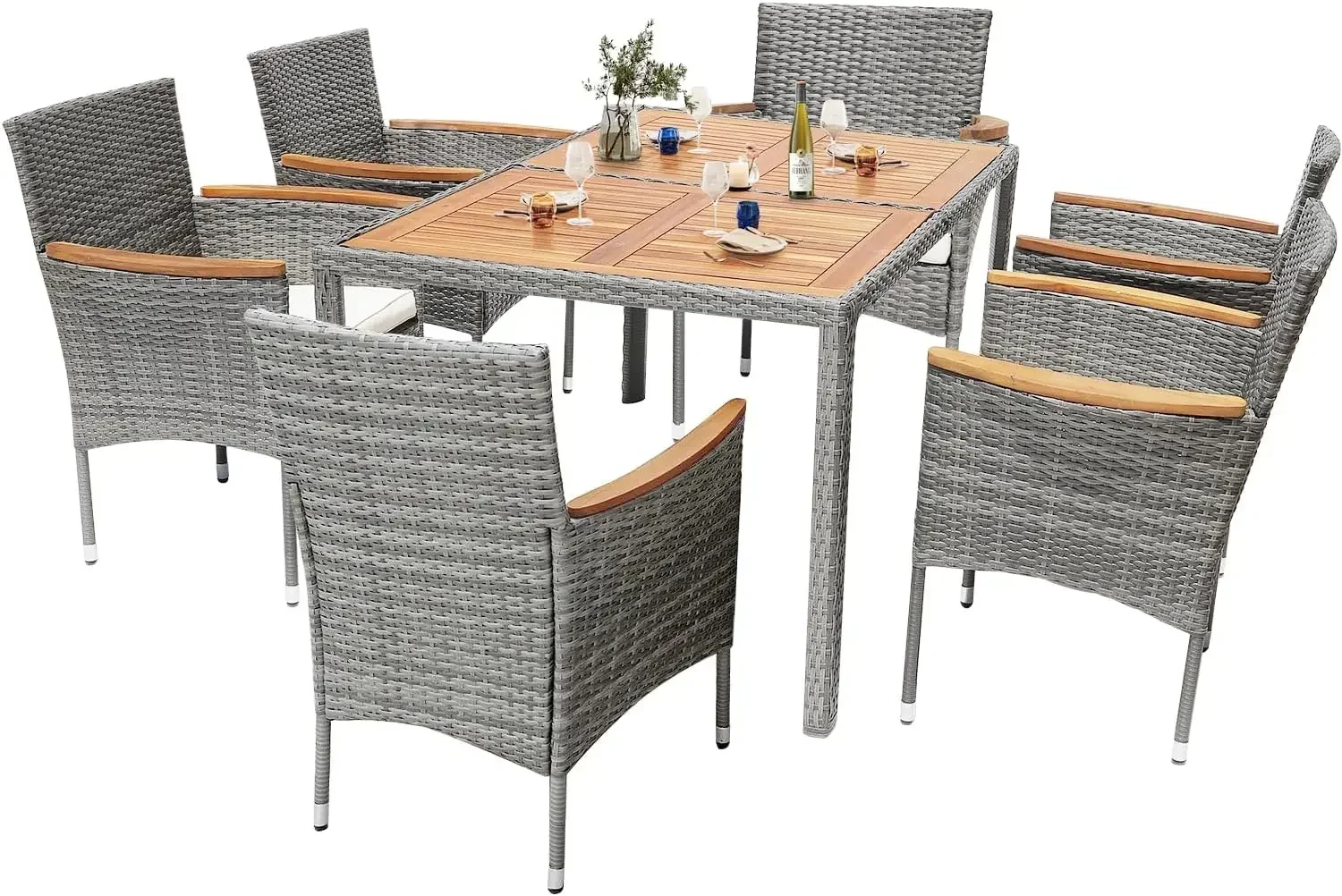 7pcs Outdoor Patio Table and Chairs Set of 6 Outdoor Dining Set for 6 Patio Dining Sets Back Yard Furniture Set