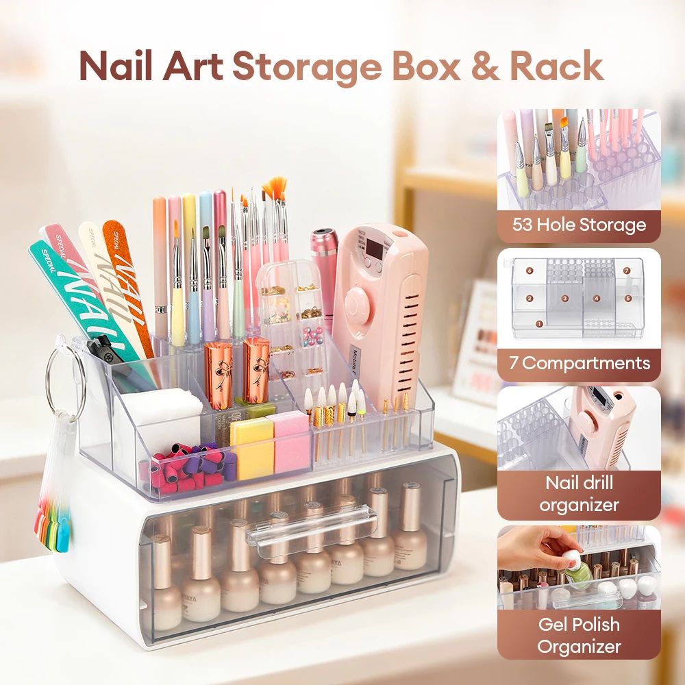 

Drawer Type Transparent Cosmetics Box Large Capacity 53 Hole Storage Nail Art Storage Box Skincare Manicure Makeup Storage Case