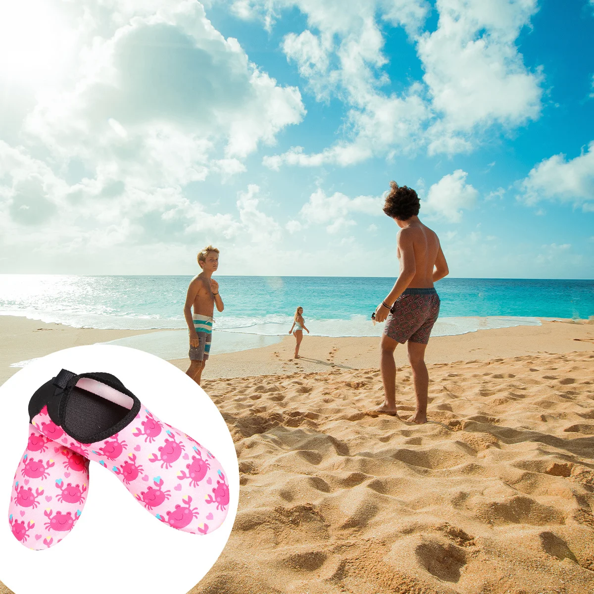 

1Pair Breathable Water Shoes Kids Pink Crab Pattern Quick Dry Anti-Slip Beach Seaside Wading Shoes Size 32-33 Inner Length 19cm