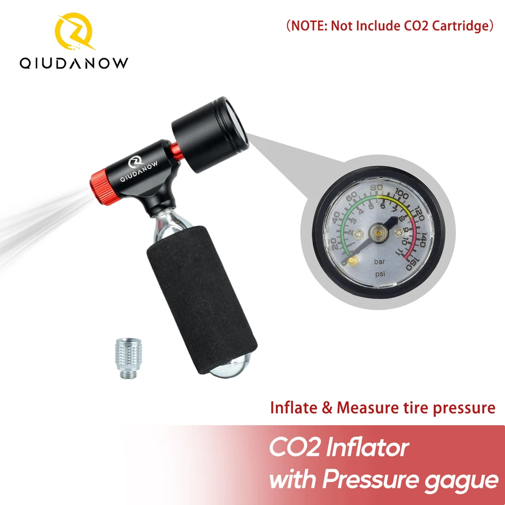 

QIUDANOW CO2 велосипедный насос с манометром, высокоточный шинный насос, тестер давления, алюминиевый сплав для клапана Presta/Schrader