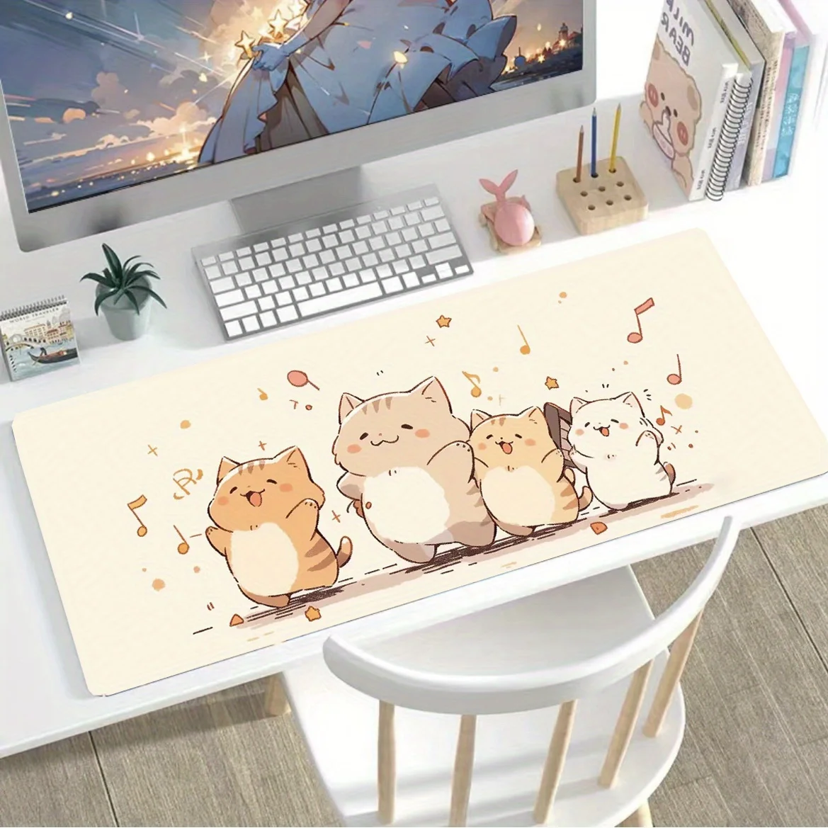 

Orange Cat Piano Note Gaming Mouse Pad, High Quality Smooth Surface, Beige Brown Musical Desk Mat for Computer Workspace Decor