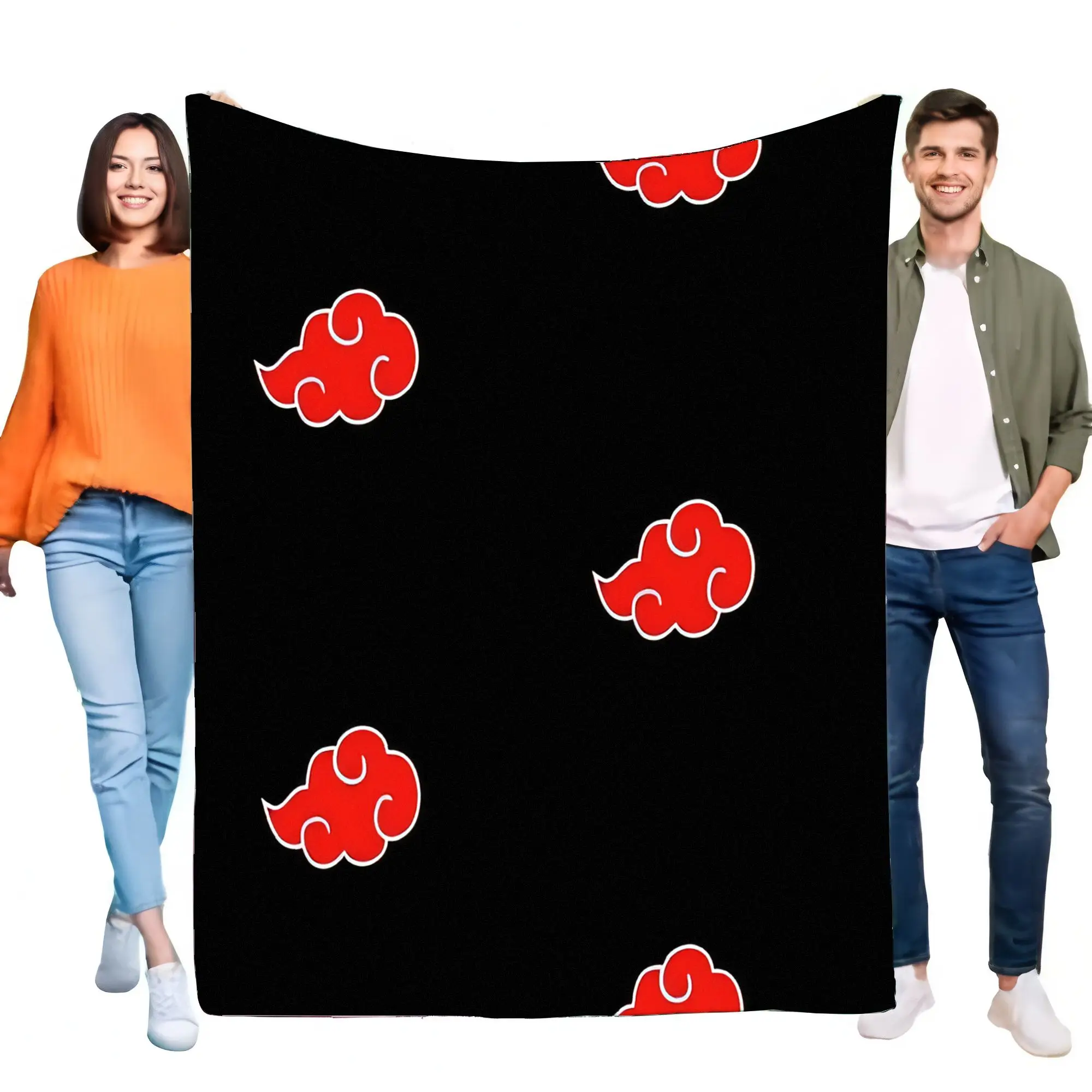 Anime Style Black Blanket with Red Cloud Design, Soft Cozy Throw for Sofa Bed, Perfect for Gifts and Home Décor, Lightweight and