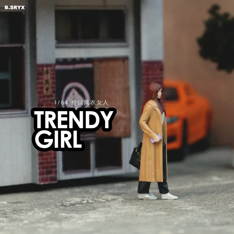 

1/64 Girl In Trench Coat Mini Macro Photography Sand Table Figure Display Collection Decoration