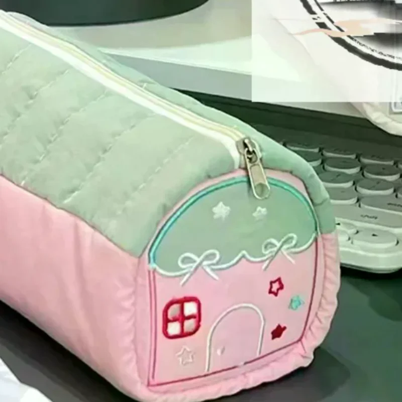 

1PC Multi Functional Embroidery Stationery Box Large Capacity Pen Bag Simple Stationery House Pencil Case Cotton Pen Storage Bag