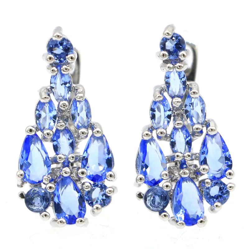 

20x10mm Lovely Cute Violet Tanzanite Pink Kunzite Women Daily Wear Silver Stud Earrings