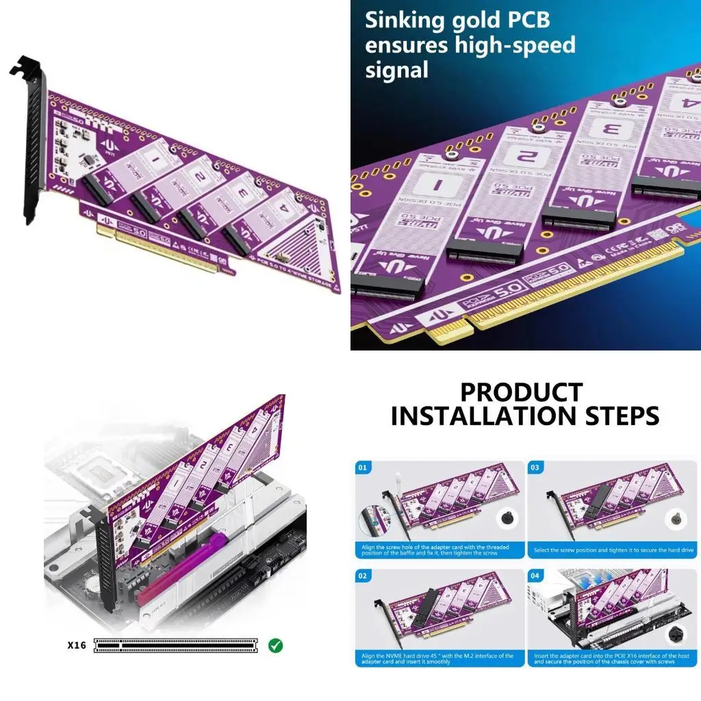 652F 4PORT M.2 NVME PCIE 5.0 Scheda espansione con gestione termica per build PC