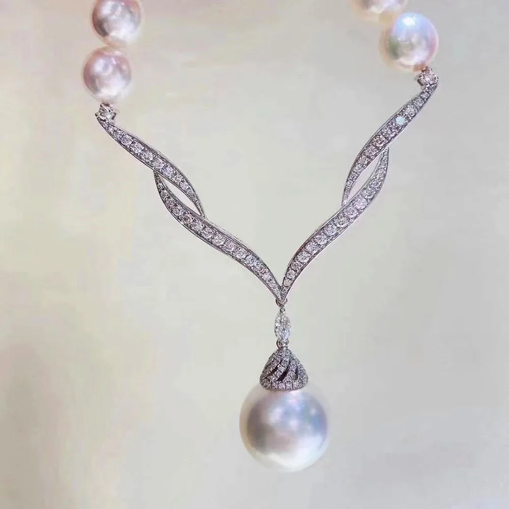 YKNRBPH2023 Women's Elegant Natural White Pearl  Necklace  8-9 mm Pure Handmade Wedding Party Pearl Jewelry Necklace