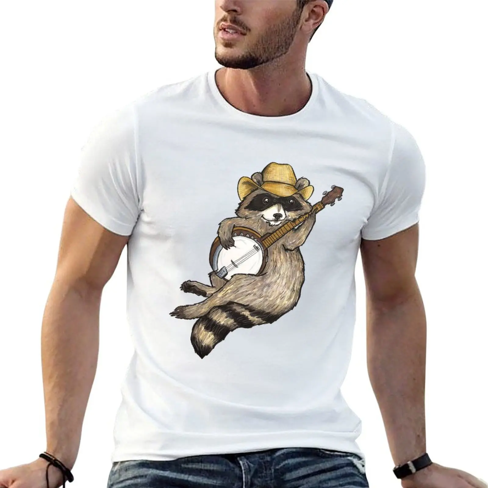 Outlaw Country Raccoon T-Shirt Lightweight Print T-Shirt