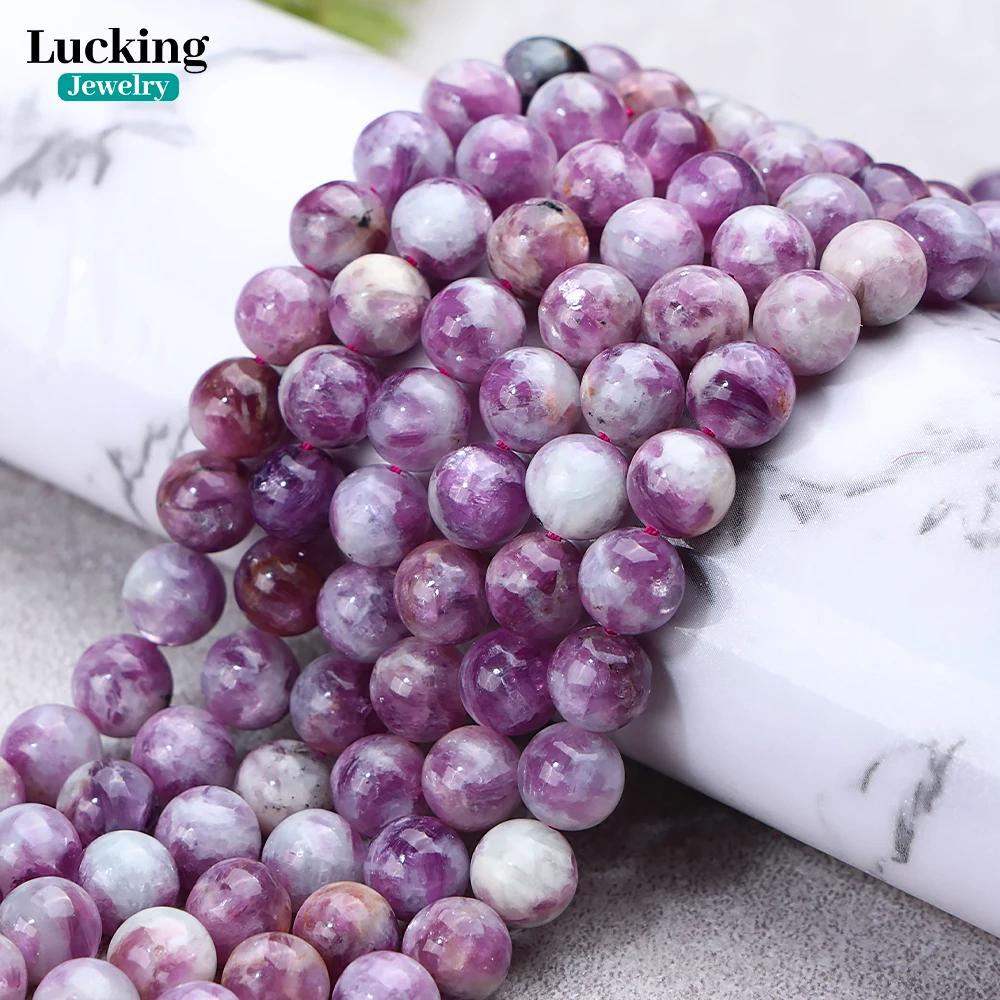 Natural Lilac Lepidolite Loose Beads For Jewelry Making Bracelet Necklace Accessories 15'' 4 6 8 10 12mm