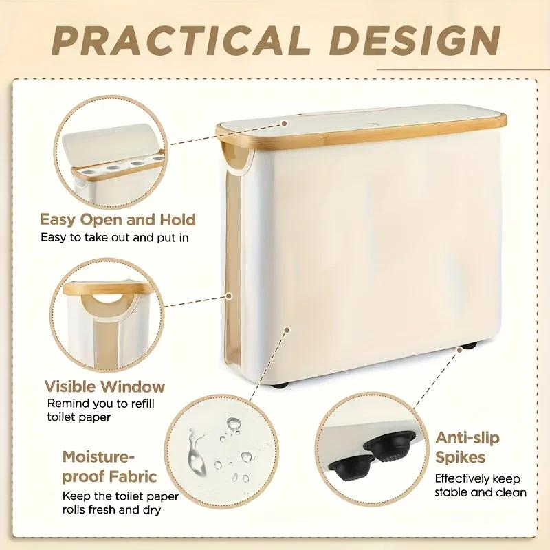 Foldable Toilet Paper Holder with Lid Large Capacity Space-Saving Bathroom Organizer Durable Wood Frame Gray Fabric Finish