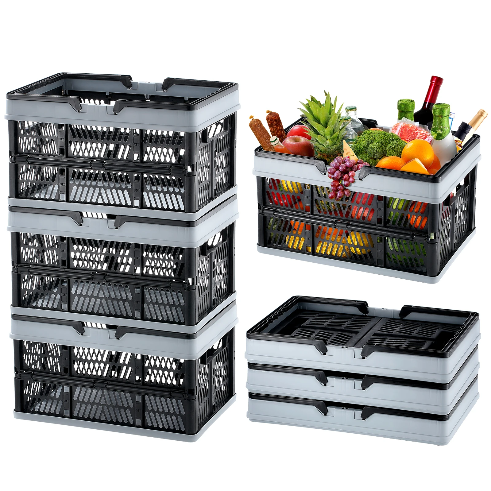SucceBuy 3 pièces panier de rangement pliable caisse à provisions pliable avec poignée pour cuisine salle d'épicerie Organization de bureau