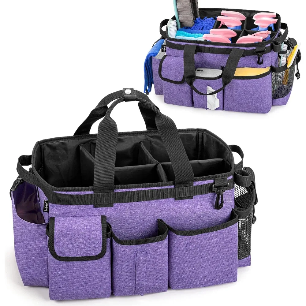

Large Cleaning Caddy Bag with Detachable Divider, Adjustable Strap for Housekeepers & Cleaners, Purple