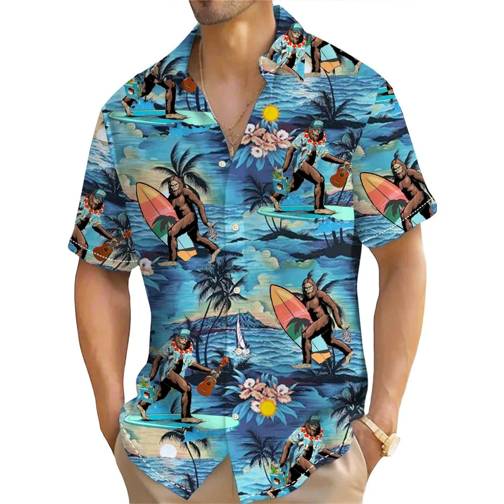 3d Beach Gorilla Print Hawaiian Shirts For Men Summer Casual Men's Shirts Retro Oversized Short Sleeve New Fashion Man Clothes