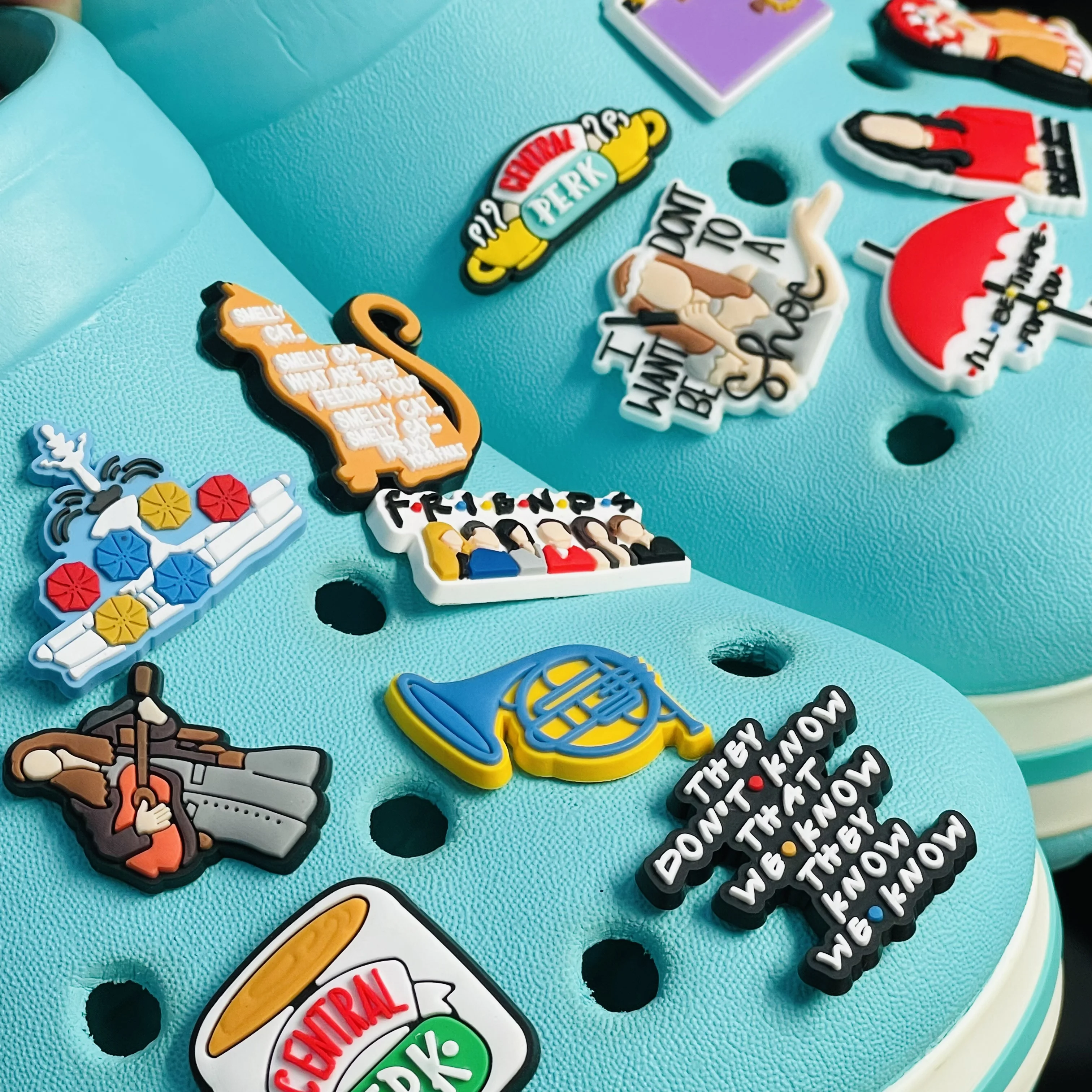 14-25pcs Movie Friends New Design Shoe Charms PVC Accessories DIY Sandals Shoes Buckle Decorations fit Wristband Party Kids Gift