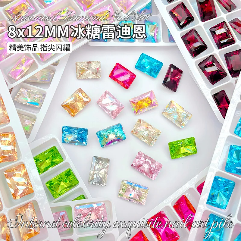 K9 Crystal 8*12mm Rectangle diamonds Radiant Cut Facets Pointed bottomed Gems Used for earrings necklaces Nail Jewelry accessory