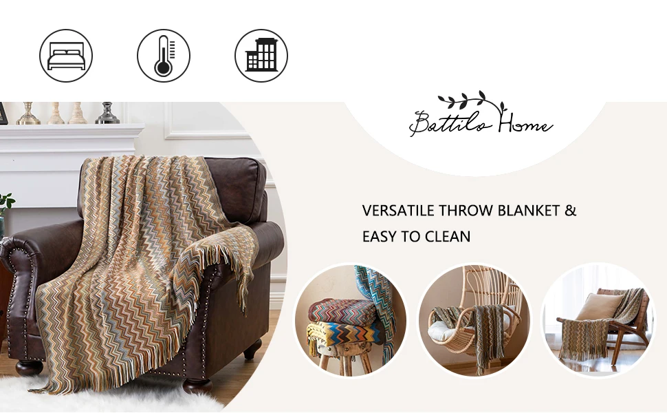 Battilo Boho Throw Blanket Lightweight Knit Throw With Tassels Bohemian Woven Sofa Blankets Soft Bed Plaid Decorative Blanket