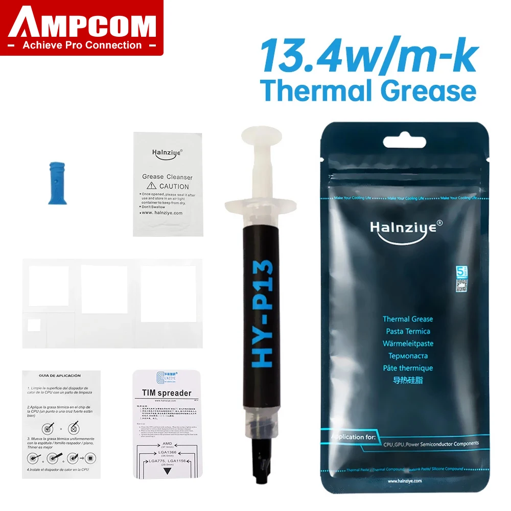 AMPCOM Thermal Grease Kit, Thermal Conductivity 13.4W/m-K, High Performance Thermal Compound, Thermal  Paste for SSD CPU GPU VGA