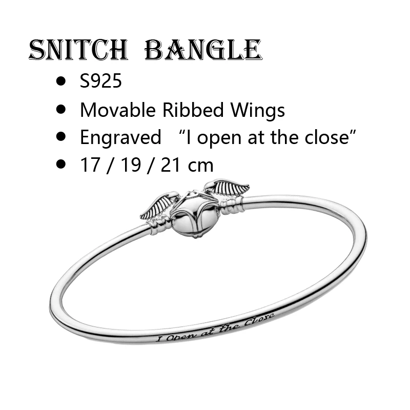 Silver 925 Original Rigid Wrist Charm Bracelets Bangles For Women Jewelry Movable Ribbed Wings Snitch Clasp I Open At The Close