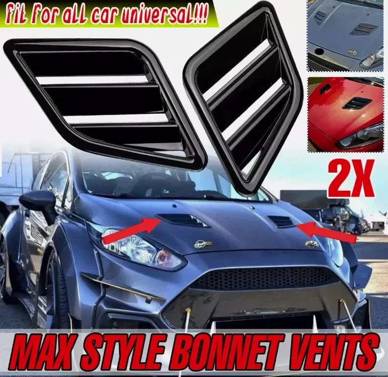 Glossy Black Pair Universal Bonnet Air Vents Engine Hood For Focus Fiesta RS ST For Vauxhall Max Style Car Front Vent