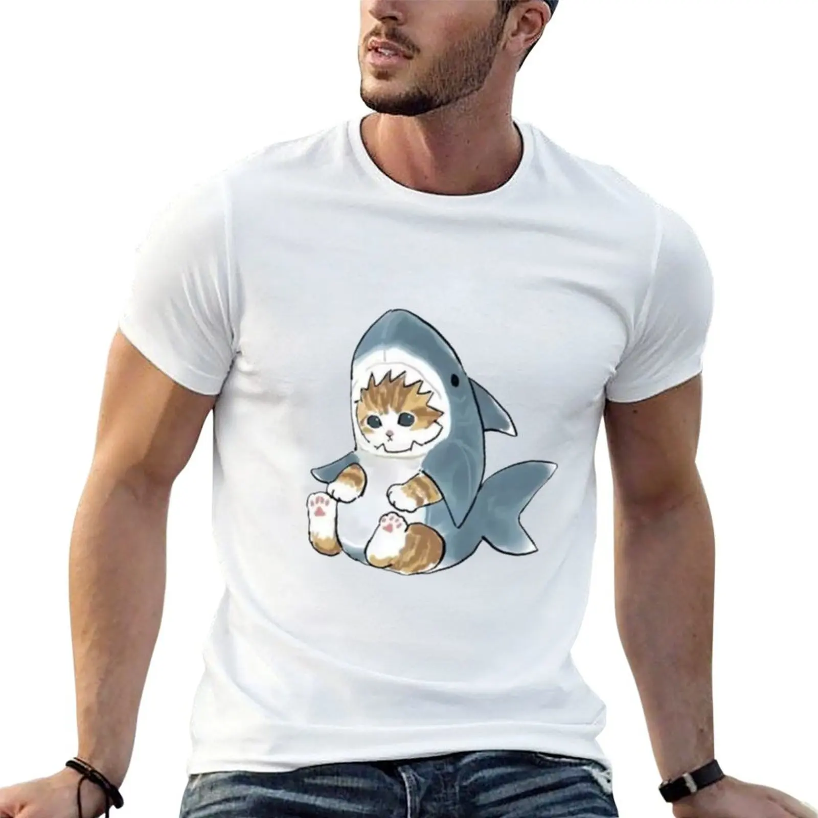 Kawaii cat shark T-Shirt Gym Wear Breathable Short Sleeve Tee