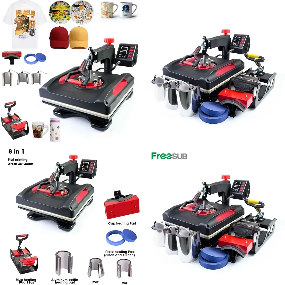 15x15 T-shirt Printing Machine 38X38 Multifunctional 8 in 1 Heat Press Machines for t Shirt Hat Cap Mug P8038-8