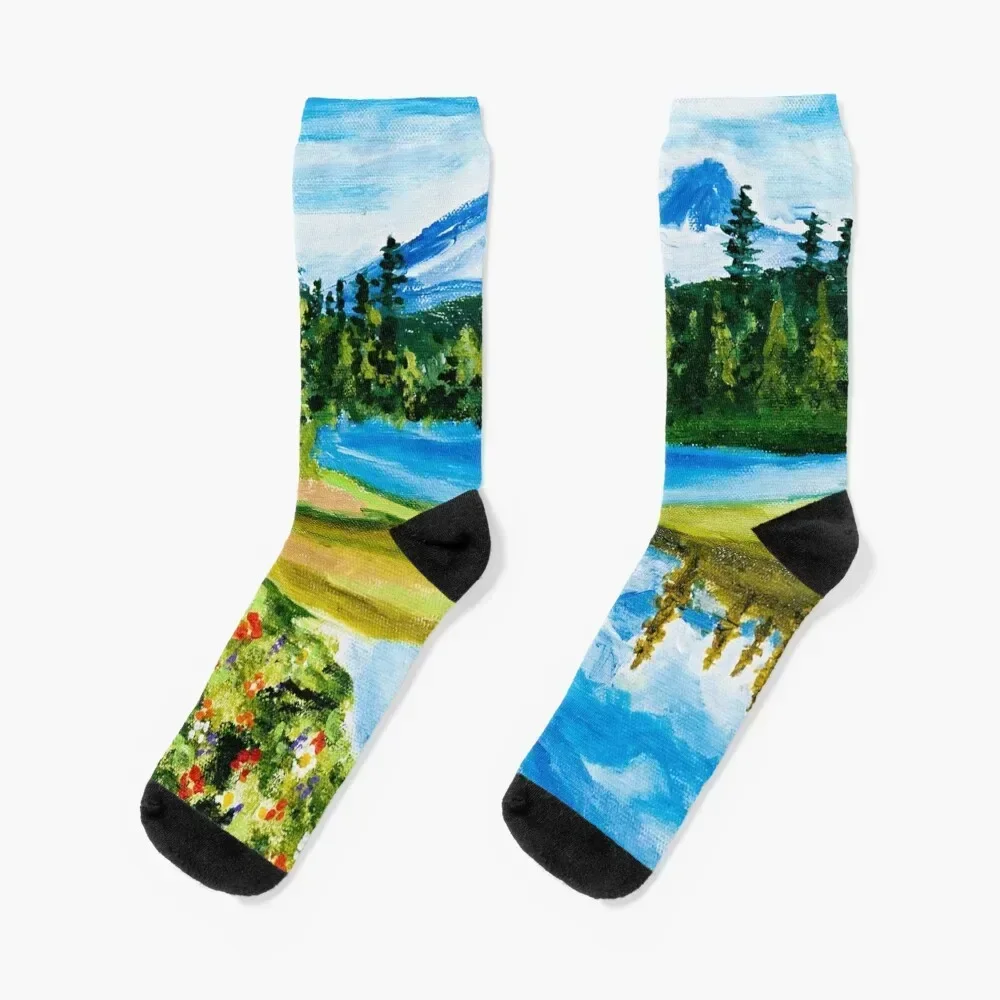 

Mt. Rainier Reflections Lake Socks with print compression Men Socks Women's