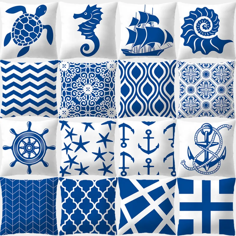 

Decorative pillowcase blue geometric cushion cover polyester ocean decorative sofa home decoration