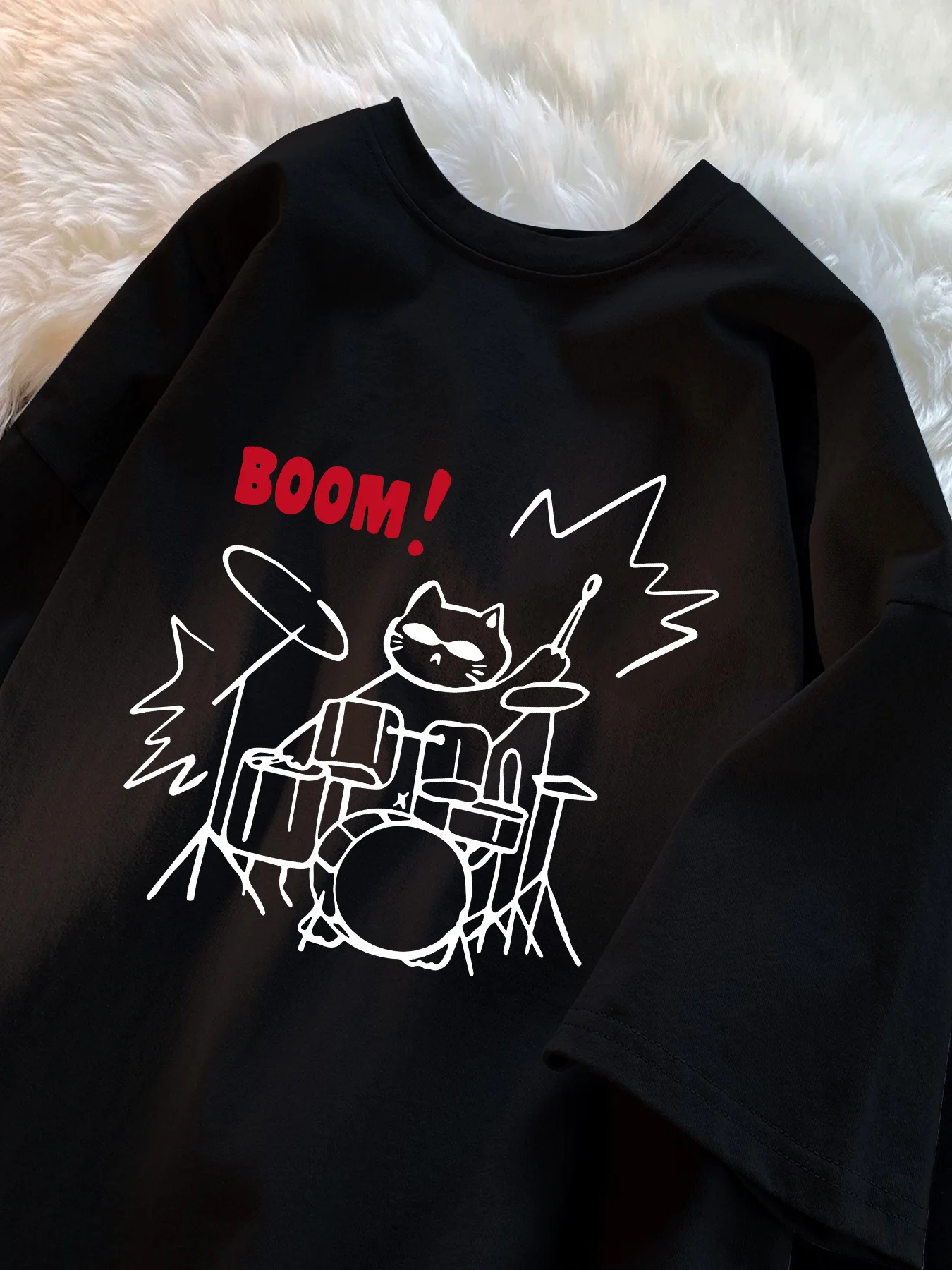 

Drumming Cat Графический принт Лето Осень Зима Повседневные и удобные мужские и женские футболки из чистого хлопка с короткими рукавами