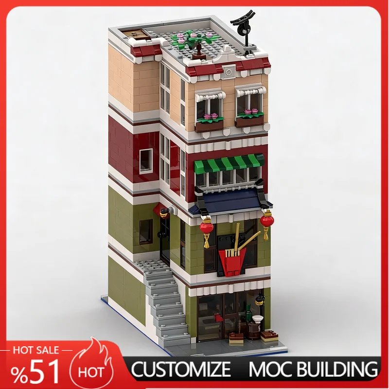 

1152 Parts Downtown Noodle Shop Modular City Street View Building Blocks Model DIY Educational Assembly Toy For funs And Adults