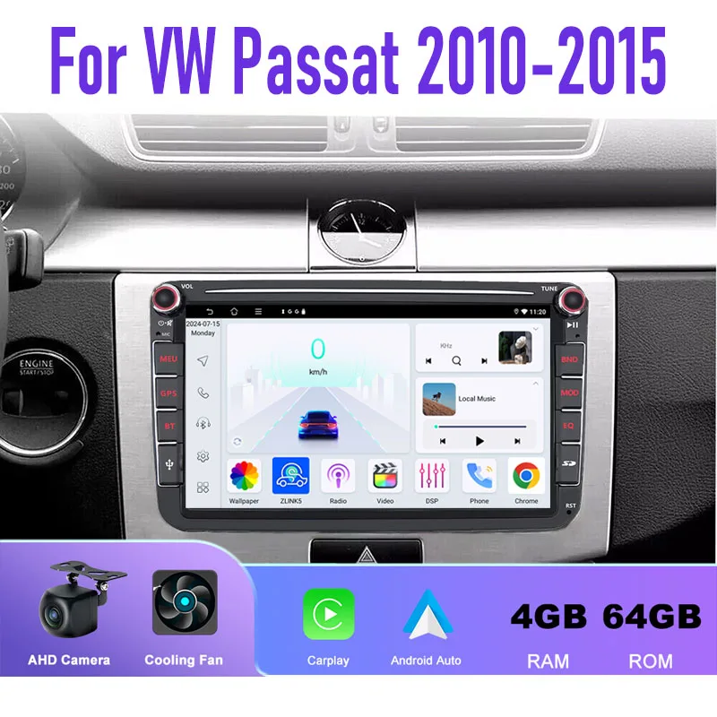 

GPS 8'' For VW Passat 2010-2015 Car Radio Carplay Android Auto Stereo Multimedia Player Navigation Headunit BT 2din 4-64GB WIFI