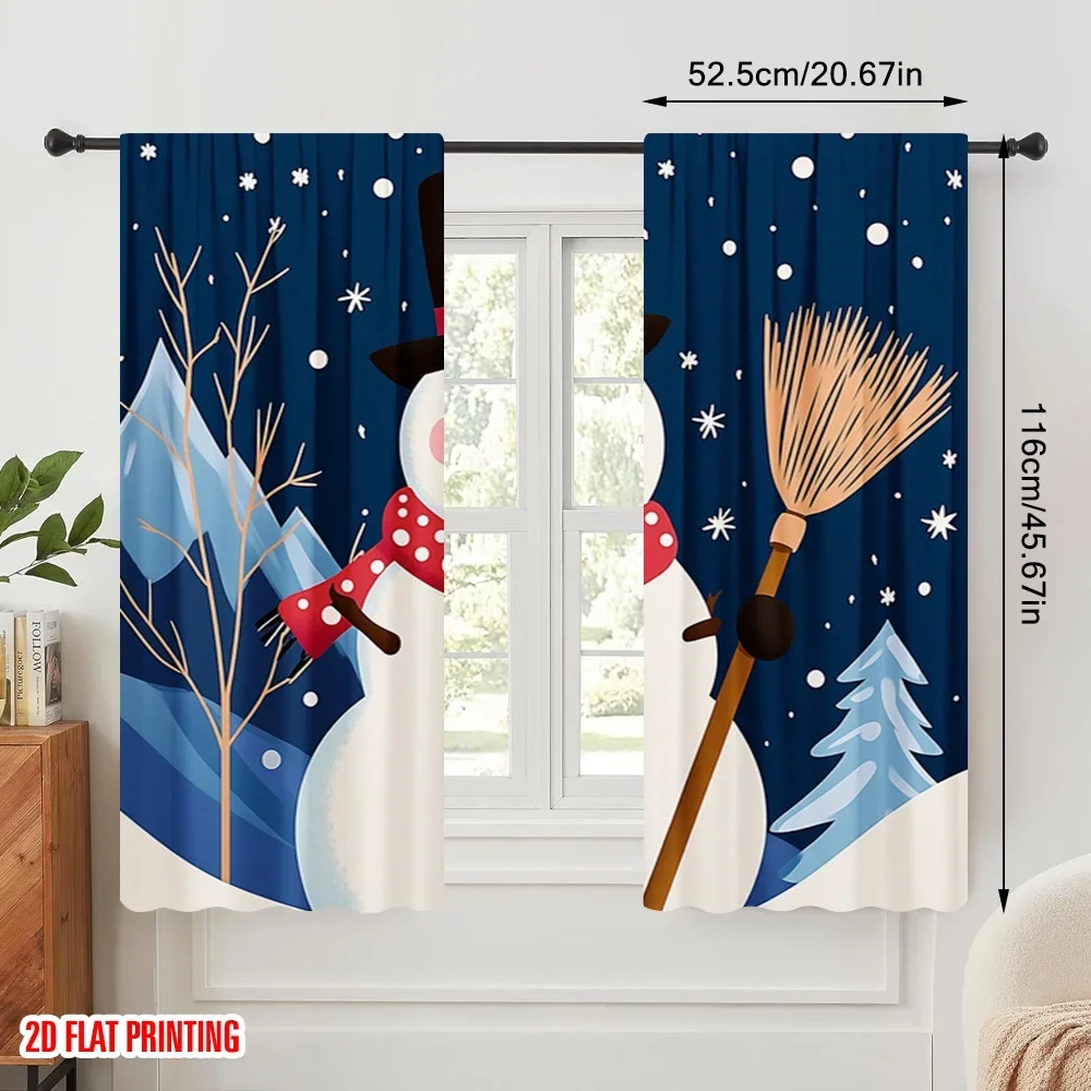 2pcs,2D plane printing Creative Curtains Cute Snowman Festive Winter Scene (3) Polyester Fabric (without rod) Art Deco Festive