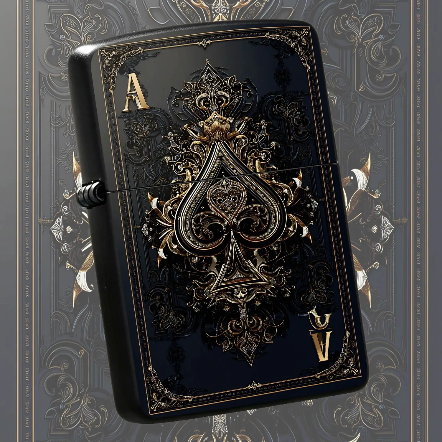 Retro Luxury Ace Of Spades Themed Portable Lighter, Exquisite Gold Foil Carved Art Pattern Decorative Piece, Stylish Versatile Daily Use Accessory, Ideal For Gifting And Personal Collection, Fits All Scenarios To Elevat A Humorous And Inter