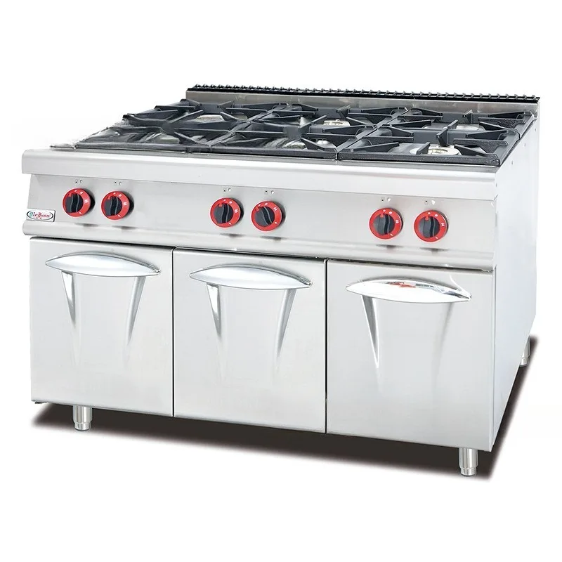 Vertical gas six-head pot stove with cabinet seat Commercial four-eye casserole stove Western-style small stir-fry stove