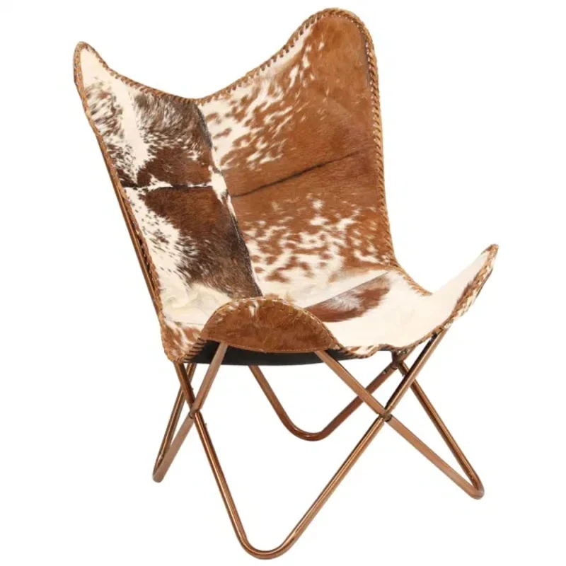 

Butterfly Chair Brown and White Leather Armchair Sleeping Chair Outdoor Leisure Lounge Chair Leather Art Single Lazy Sofa Chair