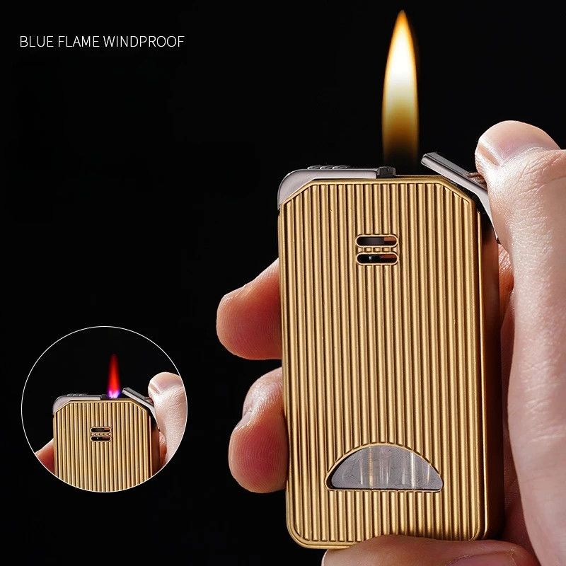 New Dual Fire Inflatable Gas Lighter Creative Visual Window Open Flame Jet Flame Charge Dual Purpose Ciagarette Lighter
