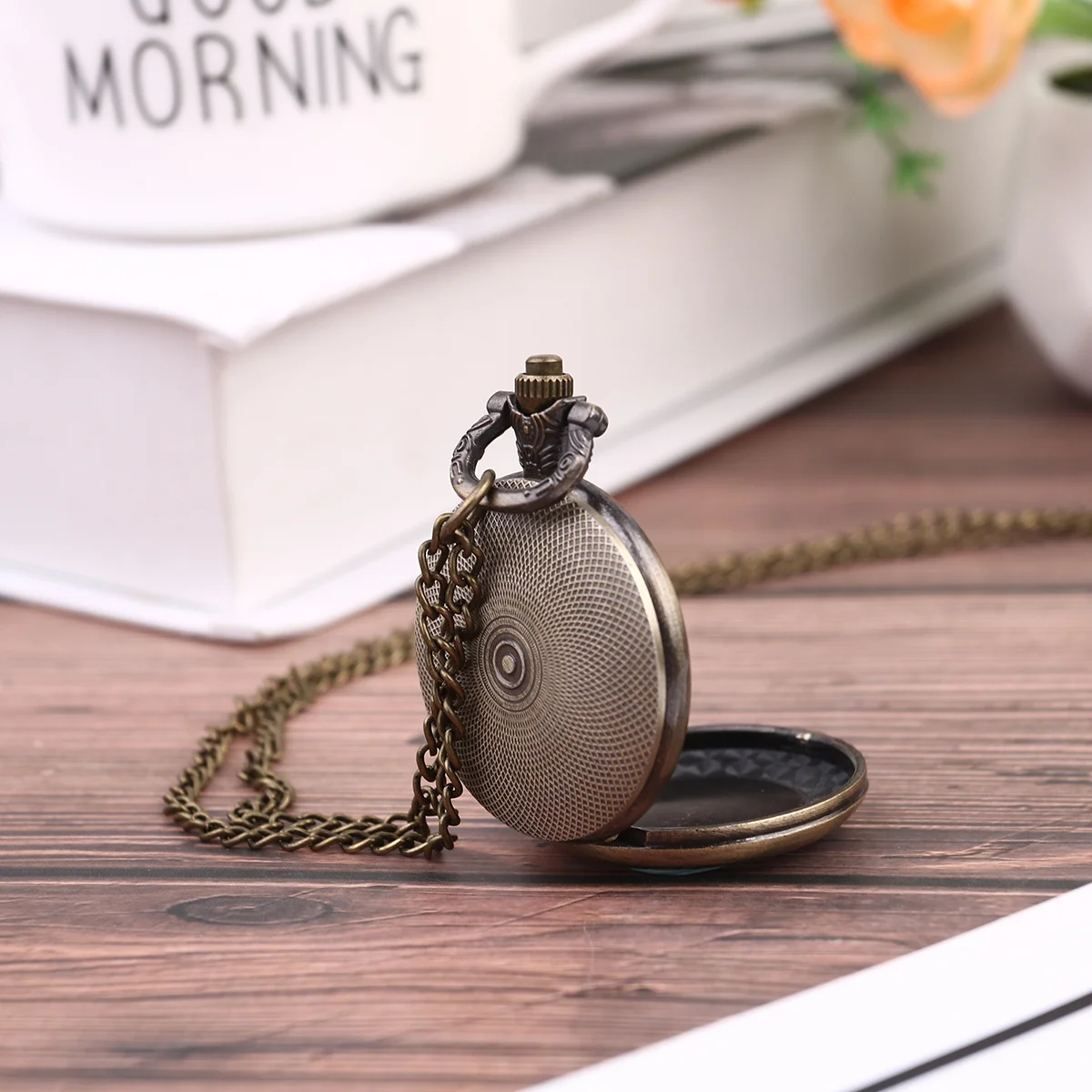 ساعة جيب كلاسيكية بتصميم كلاسيكي بني، قلادة وقت دقيق للعمل لإكسسوارات قلادة هدايا الحفلات اليومية