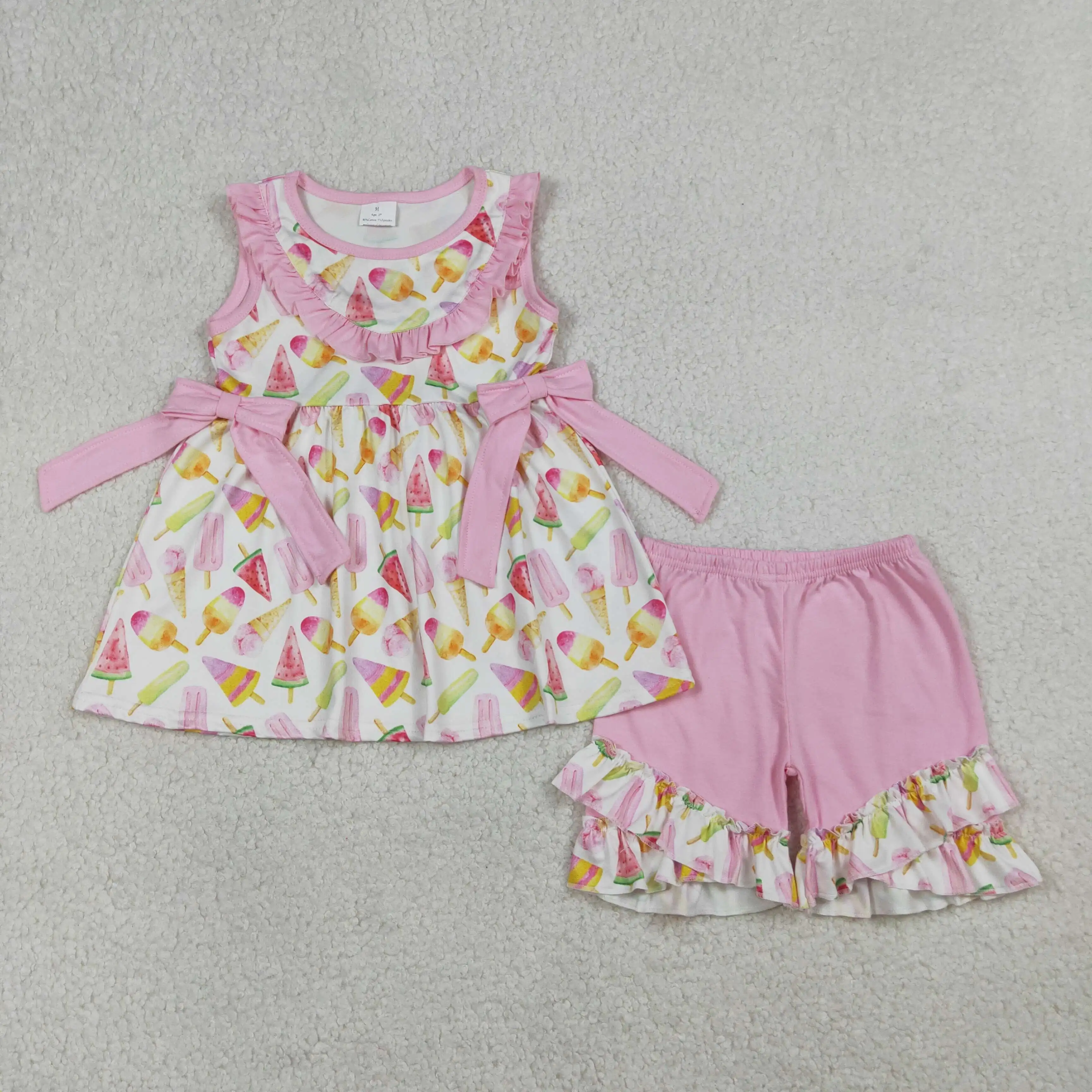 

GSSO3067 Wholesale Boutique kids clothes girls ice cream sleeveless shorts Set Summer Children clothing