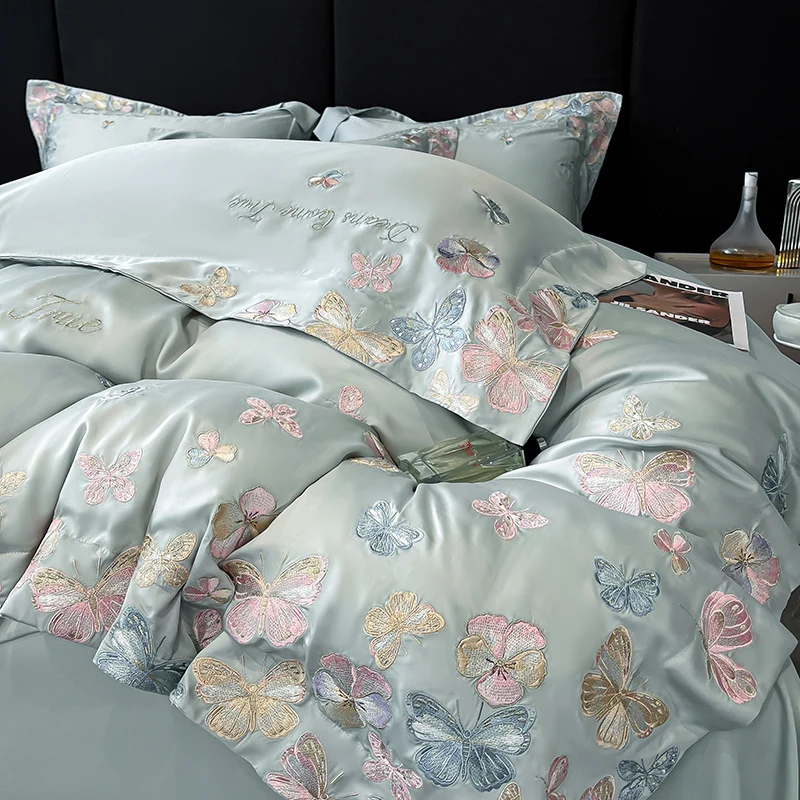 4pcs Class A Mother and Baby Grade Ice Silk Naked Sleeping Cool Plant Flower Duvet Cover 200x230 220x240 Bedding Summer