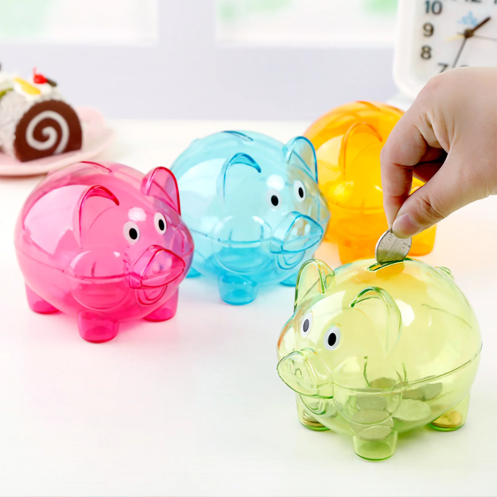 Caja de monedas transparente con forma de Animal de cerdo para niños, caja de ahorro de dinero, tapón extraíble portátil, regalo de cumpleaños