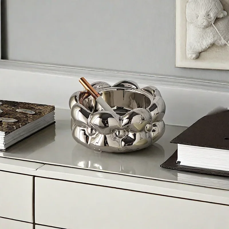 Simple Cream Style Ceramic Plating Ashtray Desktop Decoration Bow Ruffle Decoration Birthday Gift ashtray