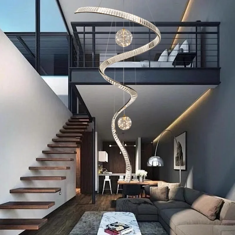 Modern Crystal Stair Chandelier Lights Indoor Lighting Ceiling Lamp Hanging Light Led Chandeliers For Living Room Indoor Lightin