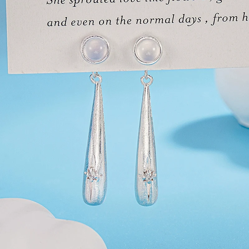 New Summer Cat's Eye Crystal Long Water Droplet Brushed Earrings with Rear Hanging High-End Earring For Women KOFSAC
