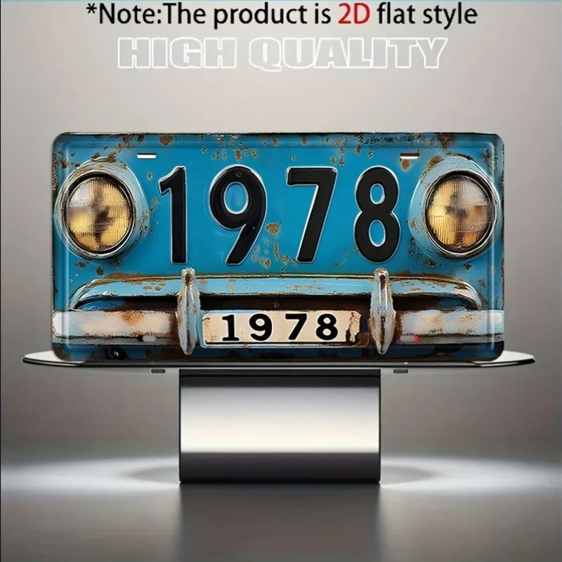 2D Flat - 1pc, Vintage Light Blue Car Front 1978 Number Metal License Plate Decorative Plaque And Ornament - Classic Art Decorat
