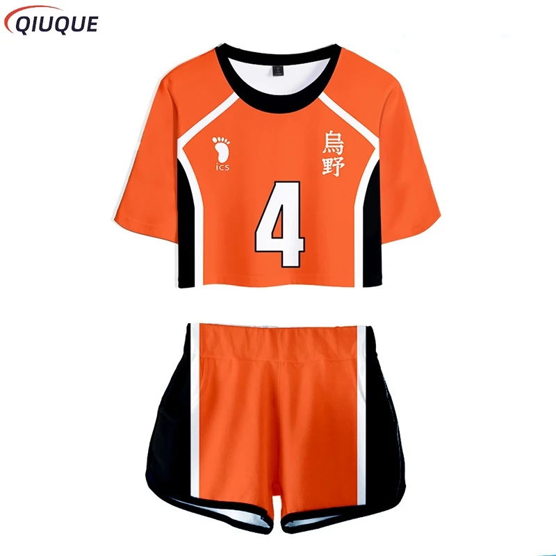 Karasuno Koukou Cosplay Costume Summer Girls Cheerleading Uniform Women Anime Crop Top Short-sleeved T-shirt Shorts view 2
