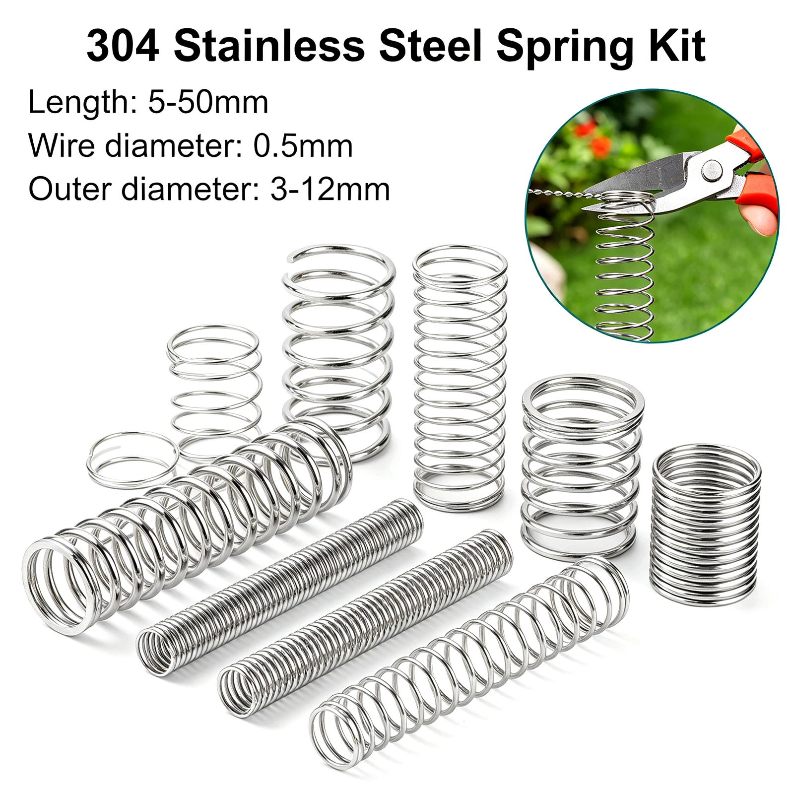 100 Pieces of 304 Stainless Steel Compression Springs Wire Diameter 0.5mm Outer Diameter 3-12mm Length 5-50mm Helical Compre