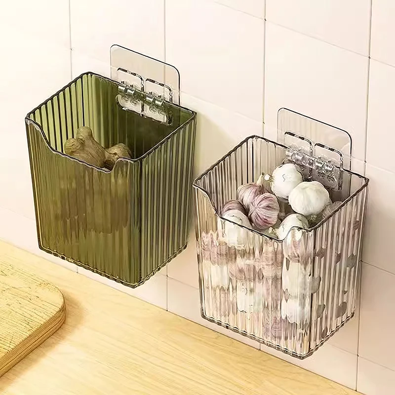 Wall-mounted Storage Box Space-saving Punch Free Plastic Corner Shower Shelf Kitchen Scallion Ginger Garlic Storage Container