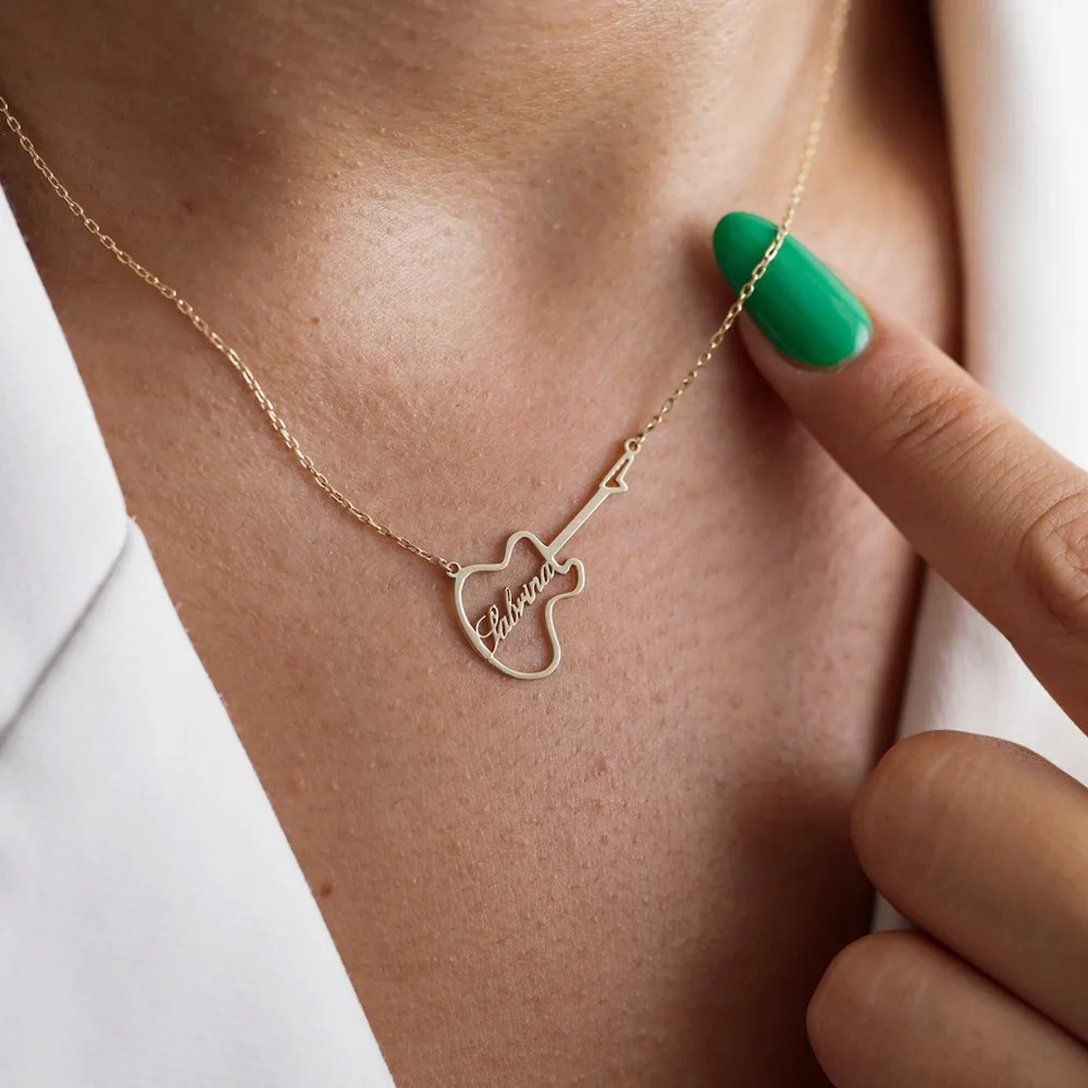 

Персонализированное ожерелье с символом гитары, модные ювелирные изделия для инструментов, ожерелье из нержавеющей стали на заказ, рождественский подарок для любителей музыки